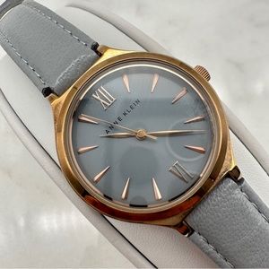 Grey Anne Klein Women’s Watch, Leather, Gold Tone